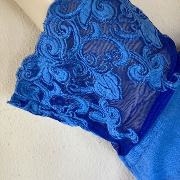 Gretty Zueger Embroidered mesh cotton elbow length sleeve Tunic Ocean Blue Med - Picture 15 of 17